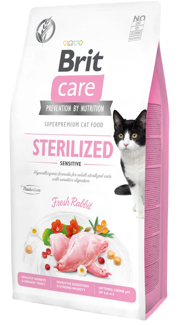 Brit Care Cat STERILISED - SENSITIVE NYÚL Hipoallergén, Gabonamentes 2KG