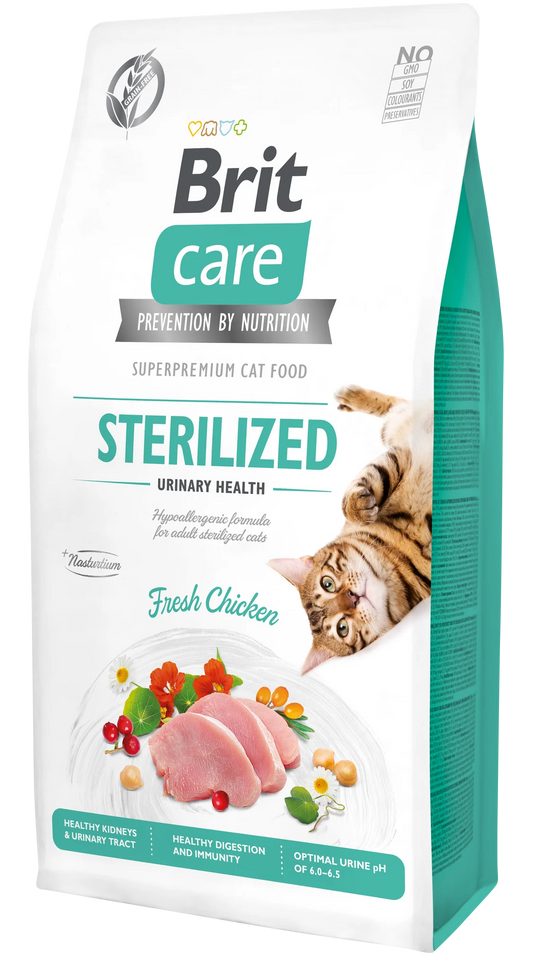 Brit Care Cat STERILISED - URINARY HEALTH CSIRKE Hipoallergén, Gabonamentes 2KG
