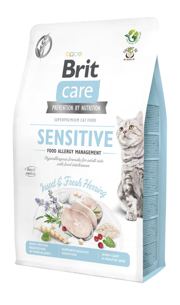 Brit Care Cat SENSITIVE FOOD ALLERGY MANAGEMENT ROVAR ÉS FRISS HERING Hipoallergén, Gabonamentes 2KG