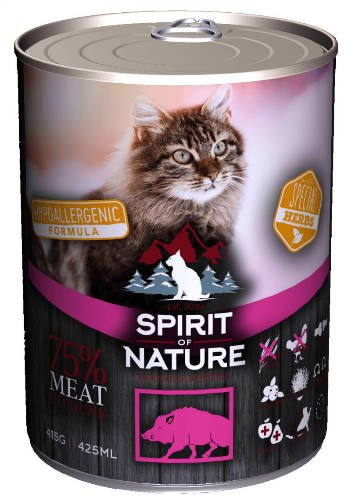 Spirit of Nature Cat HYPOALLERGEN konzerv Vaddisznó 415g
