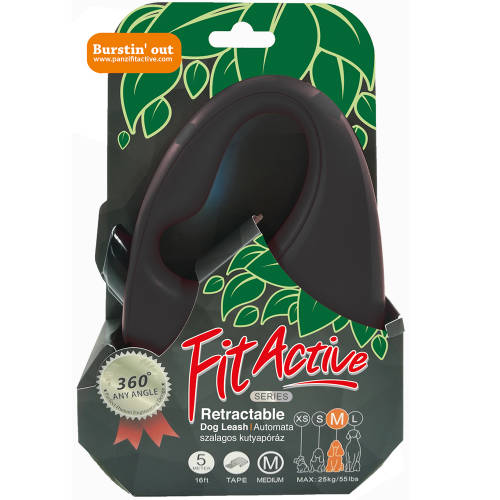 FitActive Retractable Dog Leash automata szalagos póráz (fekete) kutyák részére (M) 5 méter