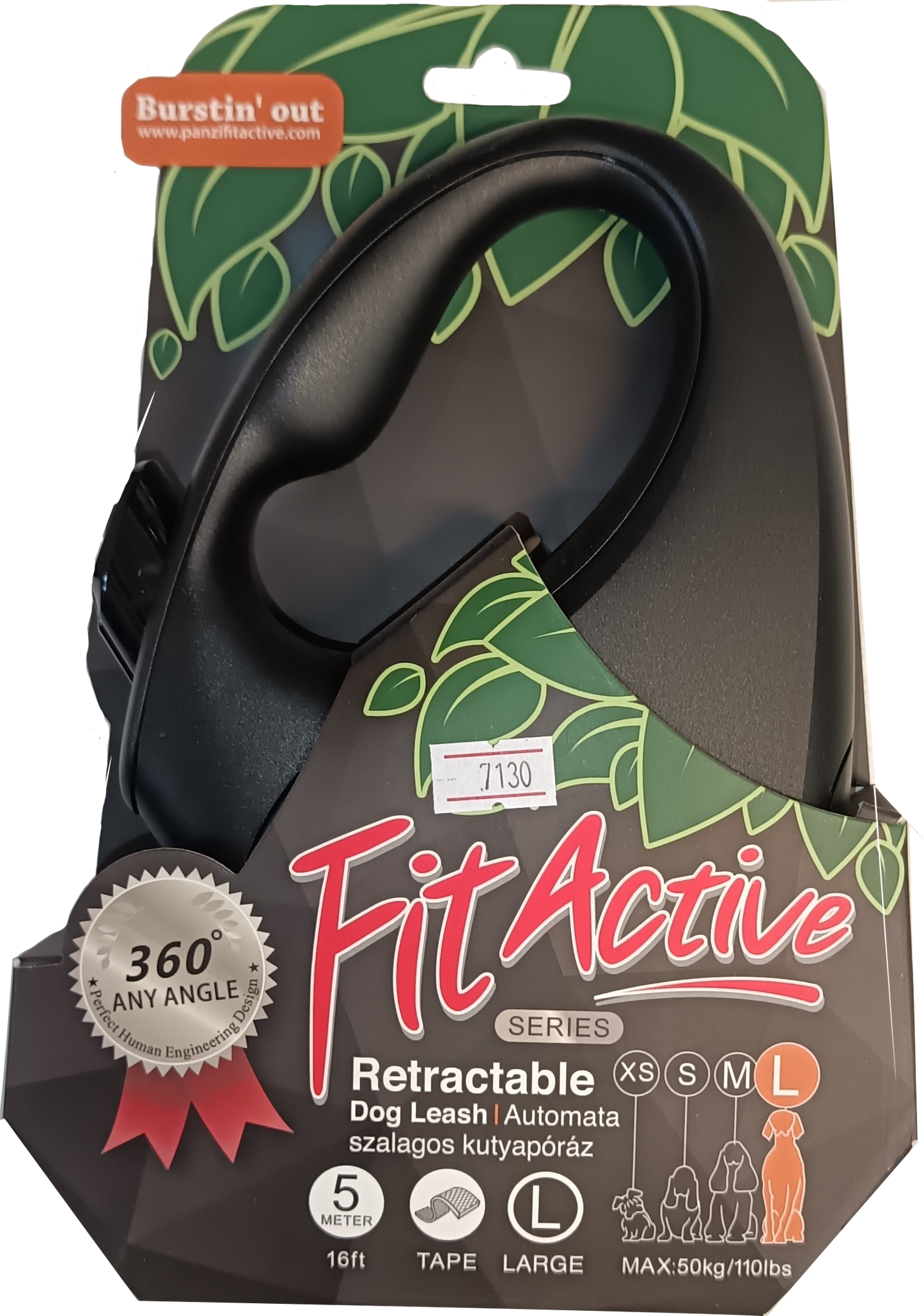 FitActive Retractable Dog Leash automata szalagos póráz (fekete) kutyák részére (L) 5 méter