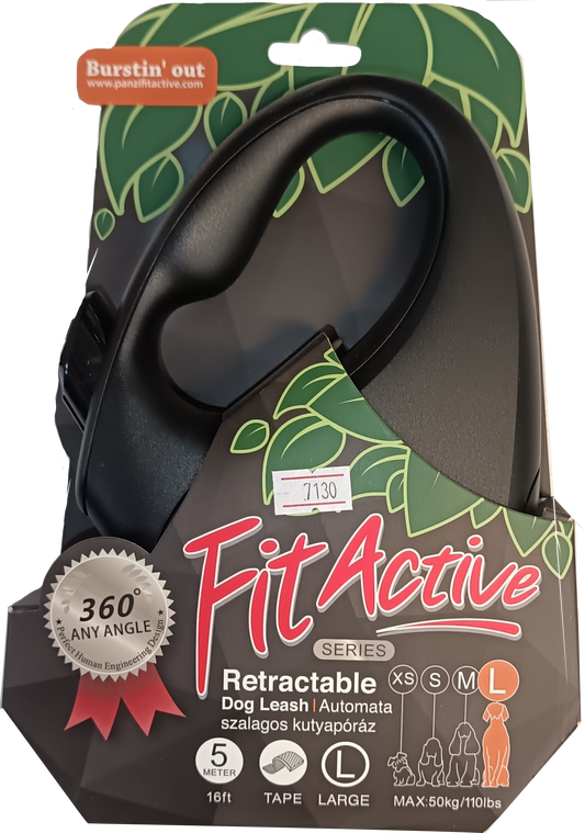 FitActive Retractable Dog Leash automata szalagos póráz (fekete) kutyák részére (L) 5 méter